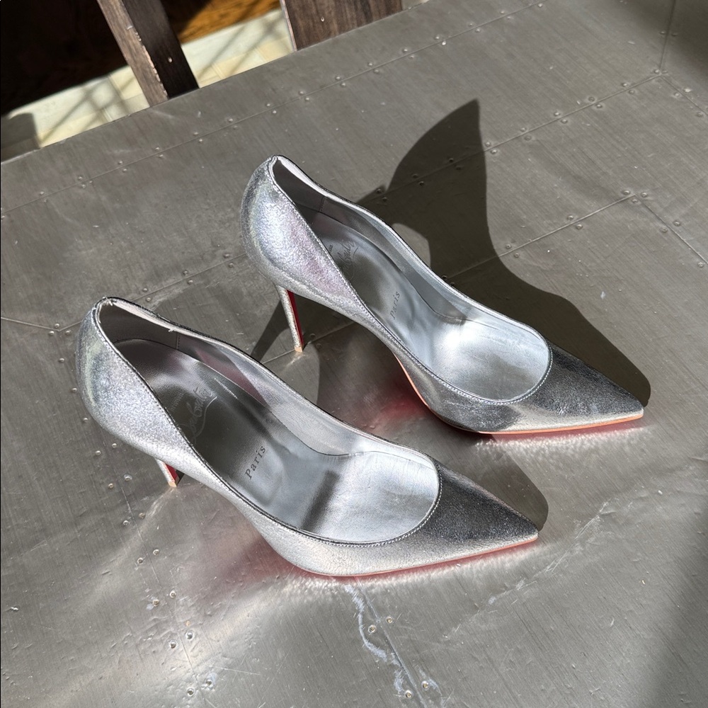 Christian Louboutin Kate 100mm antique silver manoir stiletto sz 39.5 - Picture 4 of 12